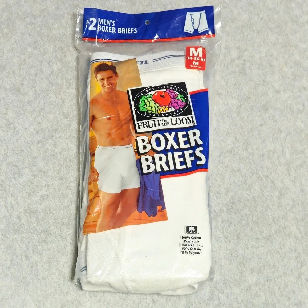 Fruit of the Loom Boxer Briefs Mens M White 2-Pack Vintage 1999 Cotton New